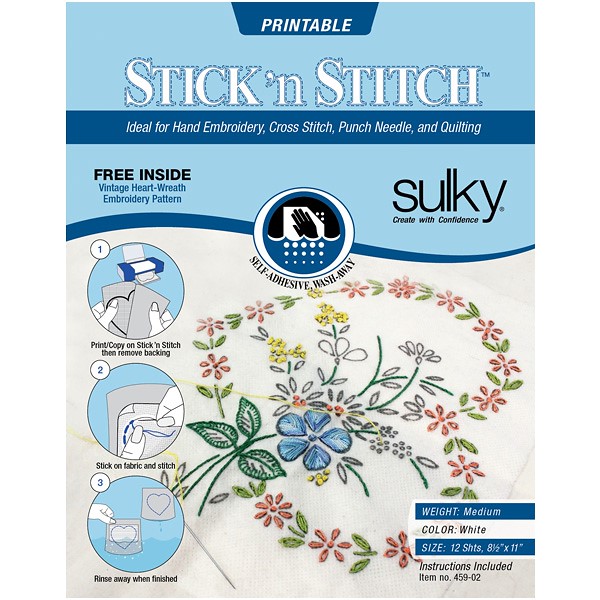 Sulky Stick 'n Stitch water-soluble stabiliser – 12 printable sheets