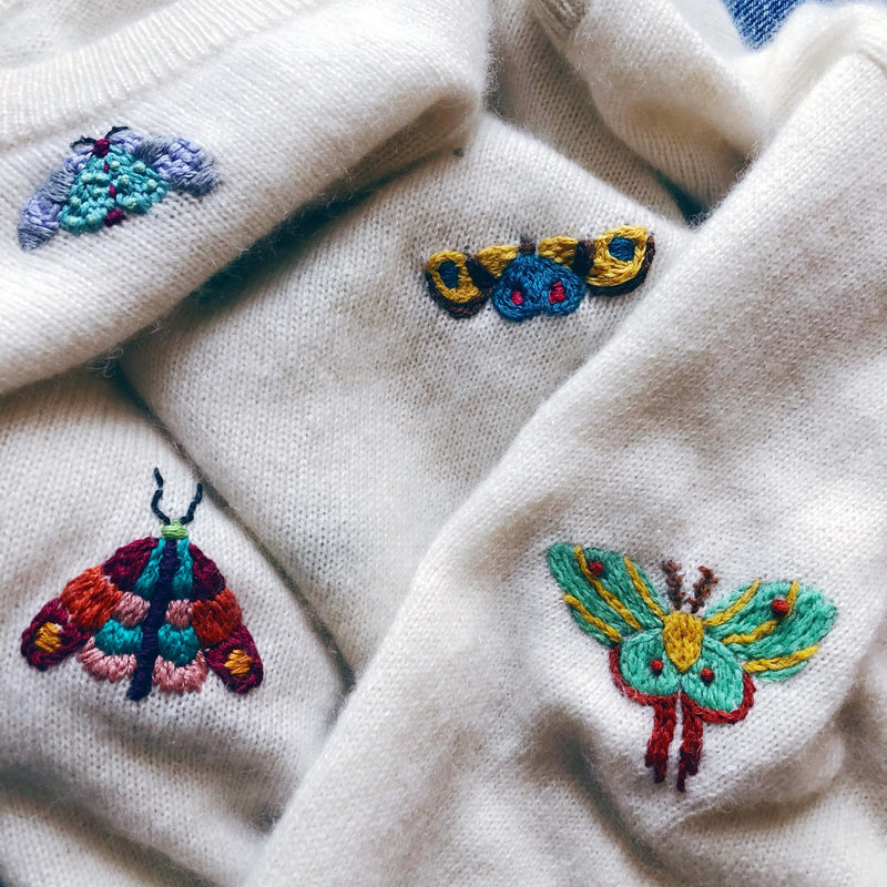 Wrenbirdarts DIY moth mending embroidery transfers