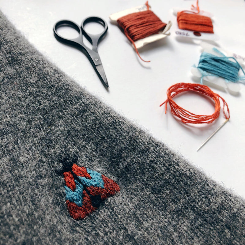 Wrenbirdarts DIY moth mending embroidery transfers